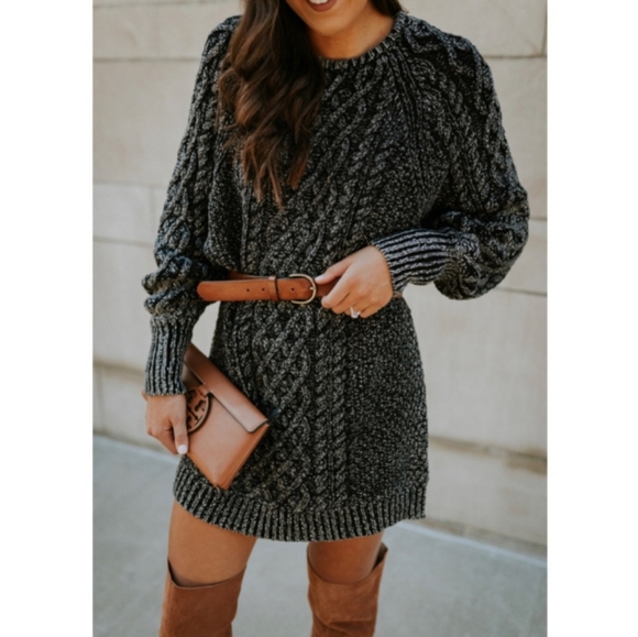 Rare Free People Chunky Cable Knit Sweater Dress Medium - Picture 4 of 16